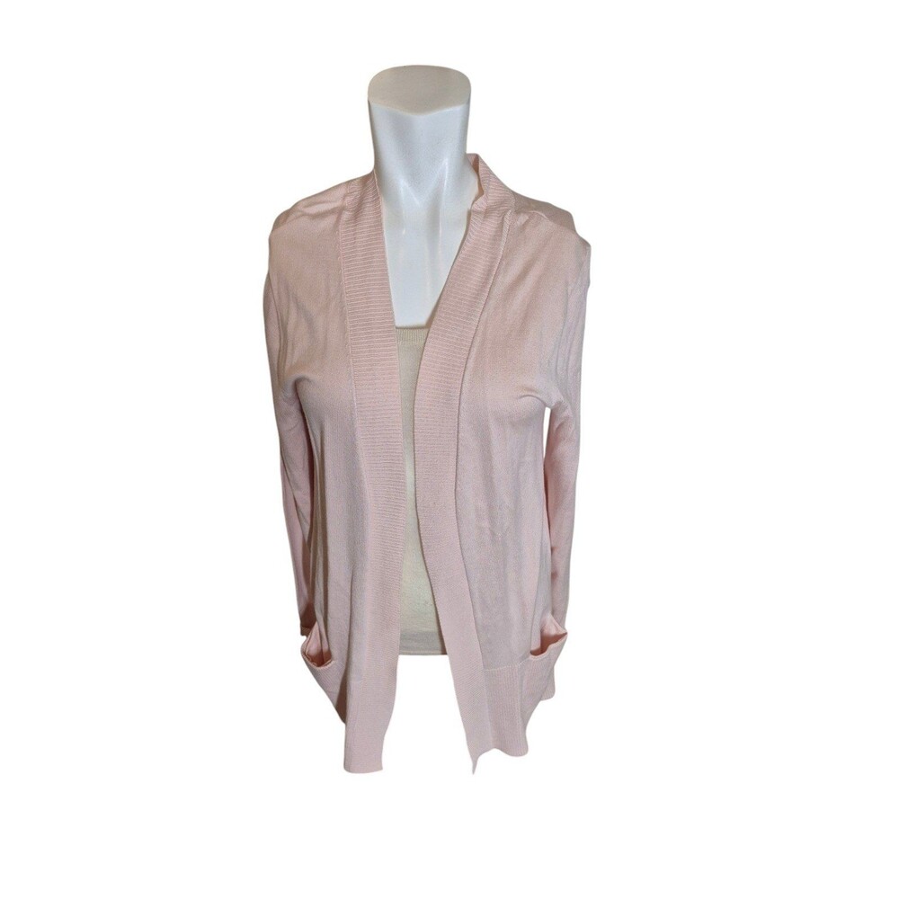 Tahari Cardigan Sweater Pastel Pink Sweater Open Front Sz L